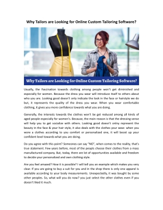 Why Tailors are Looking for Online Custom Tailoring Software?