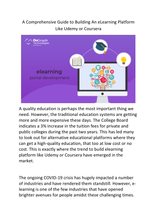 A Comprehensive Guide to Building An eLearning Platform Like Udemy or Coursera
