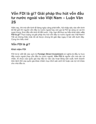 Vốn FDI là gì? Giải pháp thu hút vốn đầu tư nước ngoài vào Việt NamVốn FDI là gì? Giải pháp thu hút vốn đầu tư nước ngoà