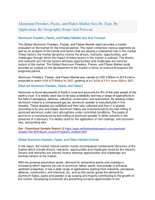 Aluminum Powders, Pastes, and Flakes Market Size By Type, By Application, By Geographic Scope And Forecast