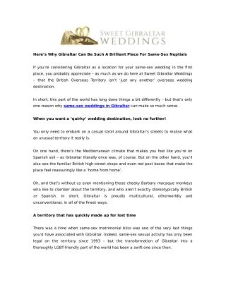 Here’s Why Gibraltar Can Be Such A Brilliant Place For Same-Sex Nuptials
