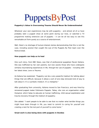 Puppetry’s Value In Overcoming Trauma Should Never Be Underestimated