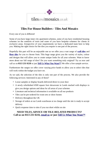 Tiles For House Builders - Tiles And Mosaics