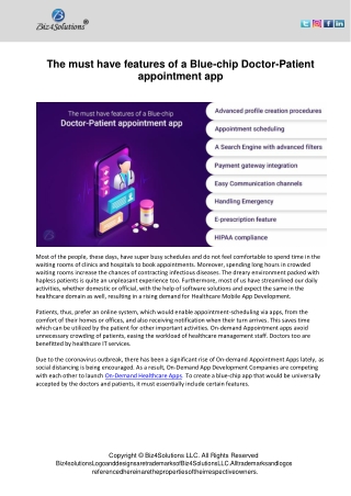 The must have features of a Blue-chip Doctor-Patient appointment app