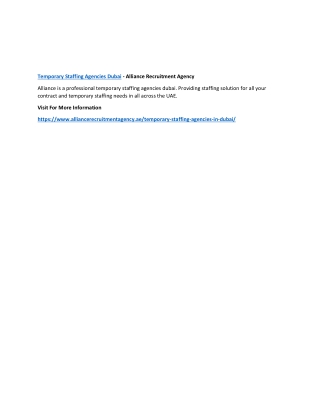 Temporary Staffing Agencies Dubai - Alliance Recruitment Agency