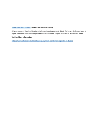 Dubai Retail Recruitment- Alliance Recruitment Agency