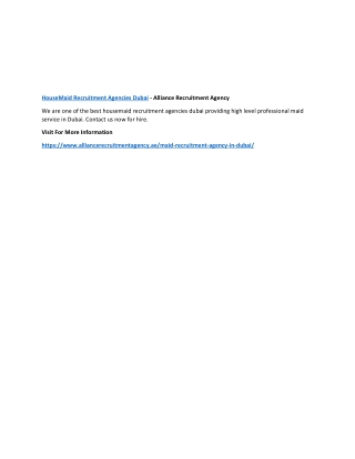 HouseMaid Recruitment Agencies Dubai - Alliance Recruitment Agency