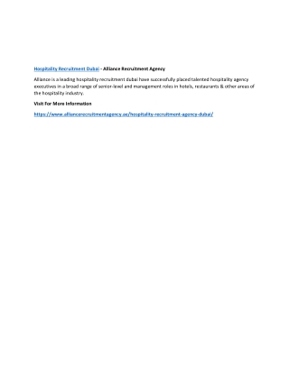 Hospitality Recruitment Dubai - Alliance Recruitment Agency