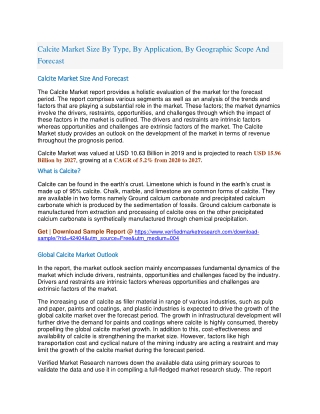 Calcite Market Size By Type, By Application, By Geographic Scope And Forecast