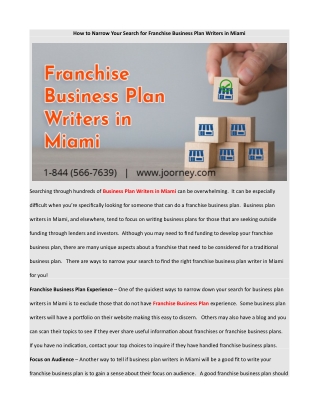 How to Narrow Your Search for Franchise Business Plan Writers in Miami