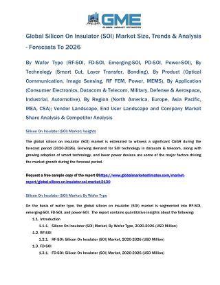 Global Silicon On Insulator (SOI) Market Size, Trends & Analysis - Forecasts to 2026