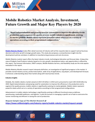 Mobile Robotics Market Analysis, Investment, Future Growth and Major Key Players by 2020