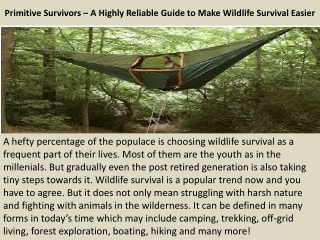 Primitive Survivors – A Highly Reliable Guide to Make Wildlife Survival Easier