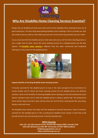 Why Are Disability Home Cleaning Services Essential