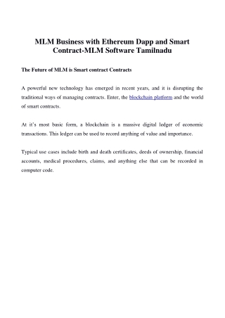 MLM Business with Ethereum Dapp and Smart Contract-MLM software tamilnadu