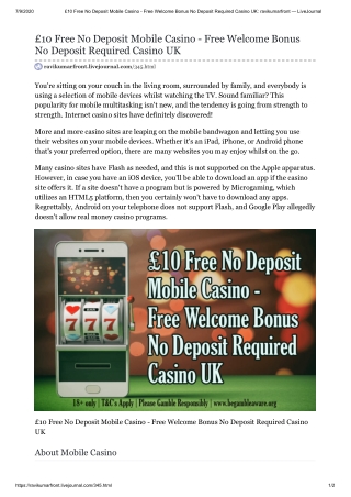 £10 Free No Deposit Mobile Casino - Free Welcome Bonus No Deposit Required Casino UK