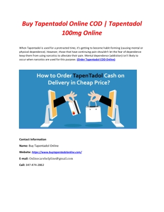 Buy Tapentadol Online COD | Tapentadol 100mg Online