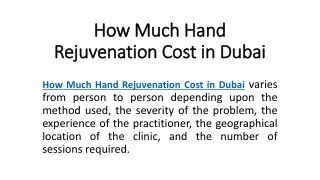 How Much Hand Rejuvenation Cost in Dubai