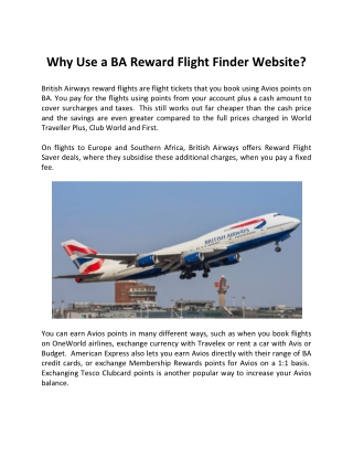 Why Use a BA Reward Flight Finder Website