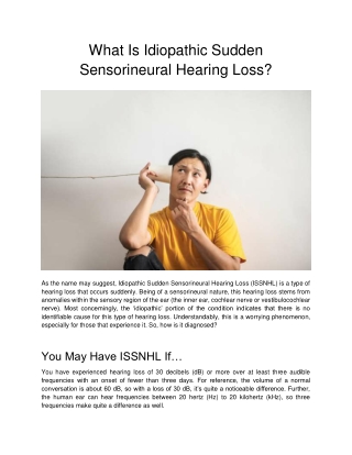 What Is Idiopathic Sudden Sensorineural Hearing Loss?