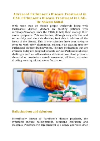 Which Medications Are Available For Parkinson’s Disease Patients? - Dr. Shivam Mittal