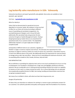 Lug butterrfly valve manufacturer in USA-  Valvesonly