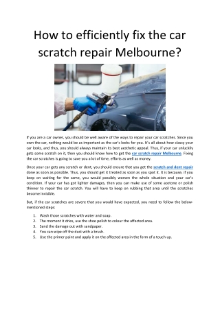 How to Efficiently Fix the Car Scratch Repair Melbourne