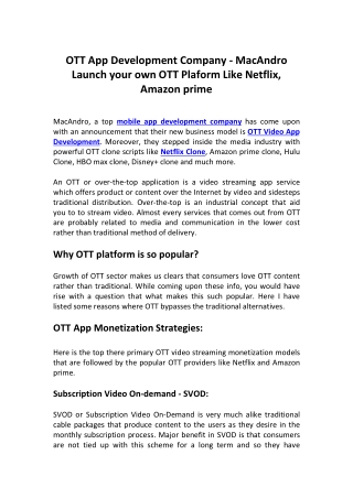 OTT App Development Company | Video Streaming App Development | MacAndro