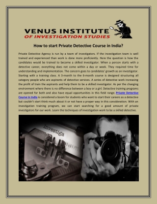 How to start private detective course in india
