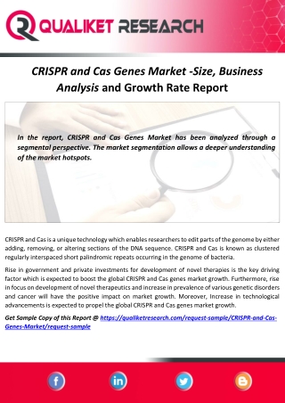 Global CRISPR and Cas Genes Market: Industry Analysis, Growth Factors and Opportunity Assessment 2020-2027