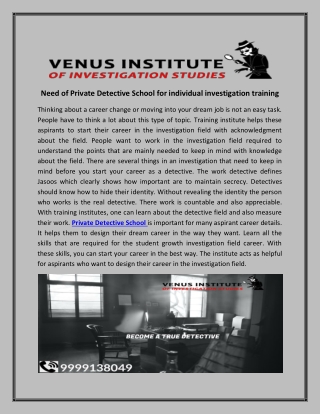 Need of private detective school for individual investigation training