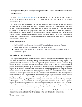 Dairy Alternatives Market Growth and Forecast to 2025