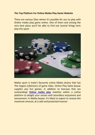 Top Platform For Online Matka Play Website