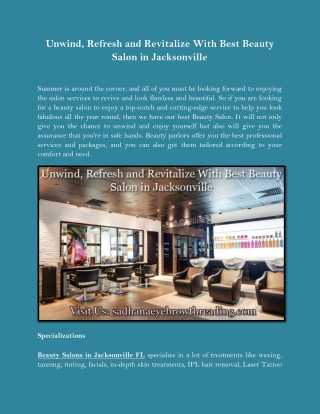 Unwind, Refresh and Revitalize With Best Beauty Salon in Jacksonville