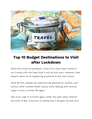 Top 10 Budget Destinations to Visit after Lockdown