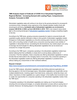 TMR Analyzes Impact of Outbreak of COVID-19 on Dehydrated Vegetables Regional Markets – Increasing Demand with Leading P