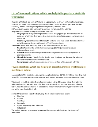 List of Psoriatic Arthritis medications