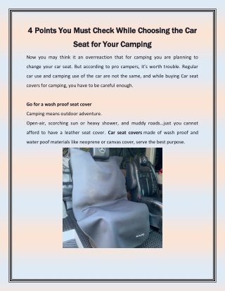 4 Points You Must Check While Choosing the Car Seat for Your Camping