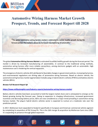 Automotive Wiring Harness Market Growth Prospect, Trends, and Forecast Report till 2028