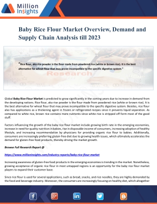 Baby Rice Flour Market Overview, Demand and Supply Chain Analysis till 2023