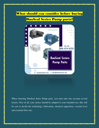 What should you consider before buying DuoSeal Series Pump parts?