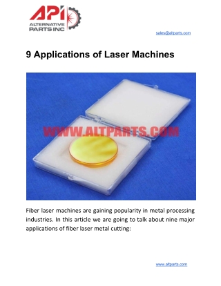 9 Applications of Laser Machines