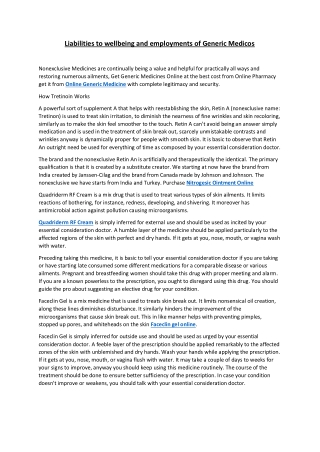 Liabilities to wellbeing and employments of Generic Medicos