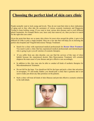 Choosing the perfect kind of skin care clinic