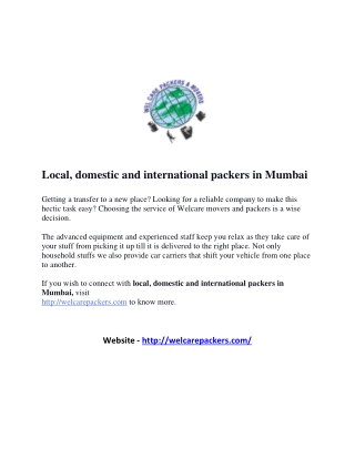 Local, domestic and international packers in Mumbai