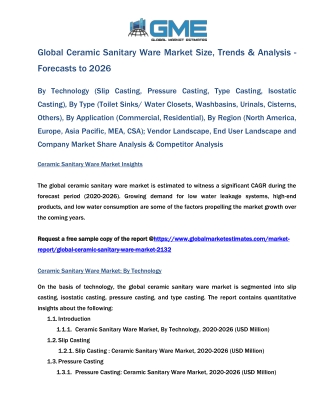 Global Ceramic Sanitary Ware Market Size, Trends & Analysis - Forecasts to 2026