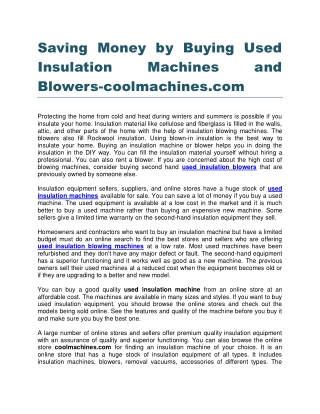 Saving Money by Buying Used Insulation Machines and Blowers-coolmachines.com