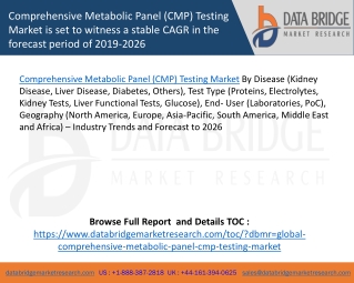Comprehensive Metabolic Panel (CMP) Testing Market is set to witness a stable CAGR in the forecast period of 2019-2026