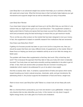 Lean Body Burn Reviews
