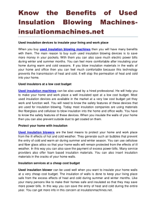 Know the Benefits of Used Insulation Blowing Machines insulationmachines.net